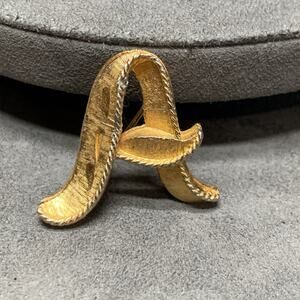 Vintage Gold Tone Letter Initial "A" Brooch Pin 1”x1”, Textured